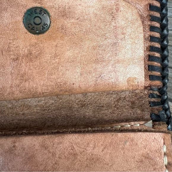 VTG Tooled Leather Boho Wallet Monogram R Whipstitch Trim Multi-Compartmental - Picture 14 of 15